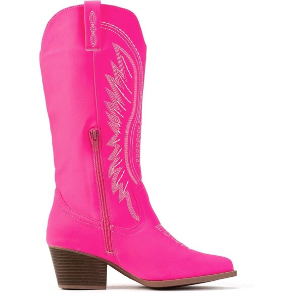Womens Pink Western Cowboy Boots Embroidered Ankle Booties Block Heel Zips - Picture 4 of 6
